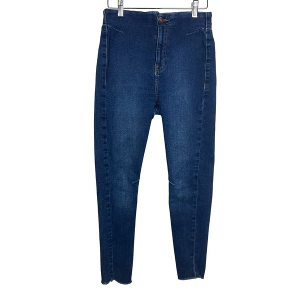 We The Free High Rise Blue Stretch Raw Hem Ankle Crop Jegging Jeans Size 29 - Picture 1 of 10